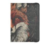 Fox Black Red Minimailist Cool Leather Passport Holder Covers Case Wallet Passport Holder Passport Holder Combo with Vaccine Card Slot Lightweight