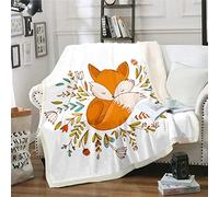 Fox Blankets and Throws for Kids Boys Girls Cartoon Fox Print Blanket 3D Animal Pattern Fleece Blankets Luxury Safari Print Throw Blanketfor Couch Bed Sofa Sherpa Blanket Single 50"x60"