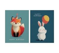 Fox & Bunny Birthday Card Set of 2 Blank Inside