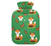 Fox Butterfly Green Hot Water Bottle with Cover for Pain Relief Hot Bag for Adults, 2L