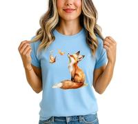 Fox Butterfly Watercolor Womens Graphic T-Shirt Woodland Animals Ladies Tee Nature Design