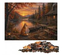 Fox by a Fisherman's Hut at Sunset Jigsaw Puzzle for Adults, 500 Pieces | Section-by-section building: a simple way to organise the image at home.