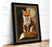 Fox by Moonlight Vintage Framed Wall Art Print A2 (59.4×42cm) Black, Wall Decor for Living Room, Bedroom, Office & Home, Ready to Hang, Art Gift