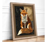 Fox by Moonlight Vintage Framed Wall Art Print A4 (29.7×21cm) Oak, Wall Decor for Living Room, Bedroom, Office & Home, Ready to Hang, Art Gift