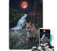 Fox by Waterfall Under Blood Moon Jigsaw Puzzle for Adults, 500 Pieces | Border-first building - a simple way to organise the image at home.