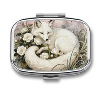 Fox Camellia Cluster Pill Box 2 Compartments Portable Travel Pill Case Mini Medicine Organizer for Pocket Purse Metal Waterproof Medicine Container Holder Vitamin Fish Oil
