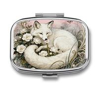 Fox Camellia Cluster pilldispenser with Mirror 2 Compartments Waterproof PillCase for Purse Pocket Non-Slip Grip Travel Medicine Organizer Container Box for Vitamin Fish Oil Supplement