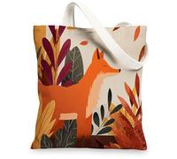 Fox Canvas Tote Bags, Artistic Animal Pattern Reusable Shopping Bags, Eco-Friendly Lightweight Washable Shoulder Strap Canvas Bags for Travel Outdoor Beach Picnic 13x15 Inch