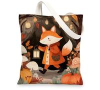 Fox Canvas Tote Bags, Cute Fox Illustration Reusable Grocery Bags, Lightweight Washable Shoulder Strap Canvas Bags for Gym Outdoor Travel Beach Picnic 13x15 Inch