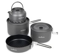Fox Carp Fishing Cookware 4 Piece Deluxe Cook Set | Non Stick | Thick Walled Construction | Kettle 0.9L | 2x Sausepans 1.8 L and 2.8L | Frying Pan 0.9L | Mesh Carry Bag | Code CCW037