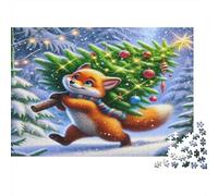 Fox Carrying Christmas Tree Jigsaw Puzzle 1000 Piece Recycled Paper for Adults Puzzle for Adults Fun Challenging Family Game Fun Home Activity Great Gift for Decompression 38x26cm/1000pcs