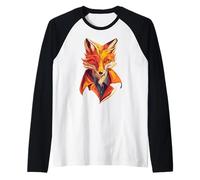Fox Cartoon Animal Lover Face Motif Men Women Kids Raglan Baseball Tee