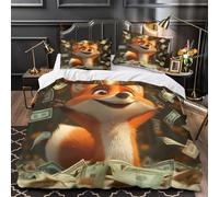 Fox cartoon joy 3D Digital Print Comforter Cover 3pcs Microfibre Skin-Friendly Animated money rain Duvet Cover 2 Pillow Shams Zippered Closure Lightweight Family Guests Super king（260x220cm）