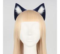 Fox Cat Ear Headband, Blue Faux Fur ，Dark Blue & White