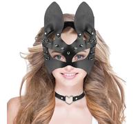 Fox Cat Leather Mask Half Face Veil Eyewear Night Club Cosplay Costume Punk Fancy Dress Eye Mask Halloween Party Makeup Prop Costume Accessory Animal Party Cat Mask for Halloween Easter Carnival