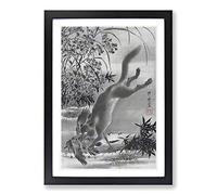 Fox Catching a Bird by Kawanabe Kyosai Framed Print | A2 Black Framed Wall Art | Ready to Hang | Modern Animal Picture | Living Room Bedroom Lounge Office