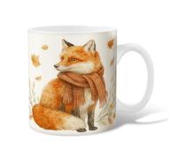 Fox Ceramic Coffee Mug, Fall Nature Scarf Leaves Fall Orange Novelty Office Drinking Cup with Handle Gift for Friendship Family Colleague Staff Sweetheart Teachers 15 Oz