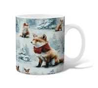 Fox Ceramic Coffee Mug, Winter Nature Snow Trees Winter Brown Novelty Tea Mug with Handle Gift for Friendship Family Colleague Teachers Sweetheart Staff 11 Oz