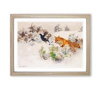 Fox Chasing Bird By Bruno Liljefors Classic Painting Framed Print | A4 Oak Framed Wall Art | Ready to Hang | Classic Animal Picture | Living Room Bedroom Lounge Office