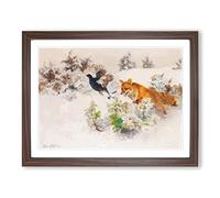Fox Chasing Bird By Bruno Liljefors Classic Painting Framed Wall Art Print, Ready to Hang Picture for Living Room Bedroom Home Office Décor, Walnut A2 (64 x 46 cm)