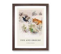 Fox Chasing Bird By Bruno Liljefors Exhibition Museum Painting Framed Print | A2 Walnut Framed Wall Art | Ready to Hang | Modern Animal Picture | Living Room Bedroom Lounge Office