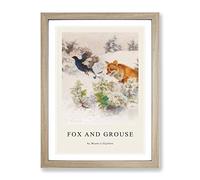 Fox Chasing Bird By Bruno Liljefors Exhibition Museum Painting Framed Print | A4 Oak Framed Wall Art | Ready to Hang | Modern Animal Picture | Living Room Bedroom Lounge Office