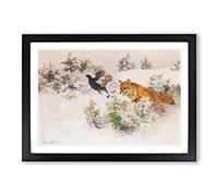 Fox Chasing Bird by Bruno Liljefors Framed Print | A2 Black Framed Wall Art | Ready to Hang | Modern Animal Picture | Living Room Bedroom Lounge Office