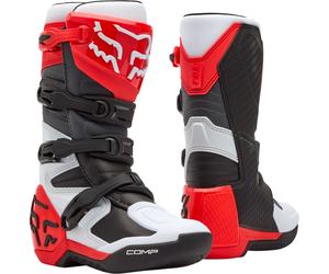 FOX Comp Youth Motocross Boots, white/red, size 5