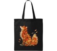Fox Composed of Autumn Colored Leaves Natural Cotton Tote Bag Black