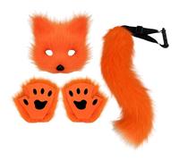 Fox Costume 1 Set Realistic Plush Cat Mask Tail Paws Set Furry Fox Masks Therian Gear Includes Mask, Tail and Claw Gloves Cosplay Costumes for Women Halloween Party Props (Orange)