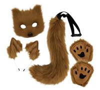 Fox Costume 1 Set Realistic Plush White Themed Decorative Therian Gear Includes Fox Mask, Ears, Tail and Paws for Masquerade Cosplay Halloween,Female Performance Party Props