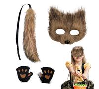 Fox Costume for Girls - Adjustable Halloween Outfit | Halloween Cat Tail Face Cover Paw Gloves Kit,for Boys Teens Adults Men Women Party Masquerade Carnival Holiday