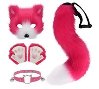Fox Costume, Furry Fox Mask with Fox Tail, Fox Paws & Collar for Women Dress Up, Masquerade