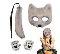 Fox Costume | Halloween Cosplay Outfit,Kids Fox Face Cover Paw Tail Halloween Costume - for Convention Carnival Holiday Photoshoot Carnival Teens Boys Girls Adults