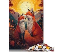 Fox Couple Sunset Puzzle DIY Game Premium Cardboard Jigsaw Puzzle for Women Men Children's Day Gifts 1000pcs (75x50cm)
