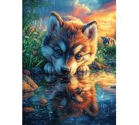 Fox Cub by A Lake at Sunset 300 Piece Complete DIY Jigsaw Puzzle Wildlife Pet Collectors Mind Relaxation Educational Decorative Puzzle Gifts for Adults Sturdy Thick Cardboard 300 PCS