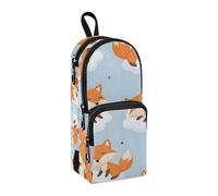 Fox Cub Pattern in The Clouds Pencil Case, Big Capacity Pen Bag with Compartment Students Schoolbag Shape Stationery Organizer Pencil Pouch Marker Case for School Office Work
