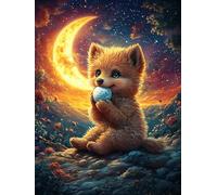 Fox Cub Under The Crescent Moon 500 Piece Jigsaw Puzzle for Adults Teens Wildlife Plant Gaming Break Activity Mental Reset Colourful Design Great Gift for Gamers 500 PCS