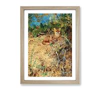 Fox Cubs By Bruno Liljefors Classic Painting Framed Print | A4 Oak Framed Wall Art | Ready to Hang | Classic Animal Picture | Living Room Bedroom Lounge Office