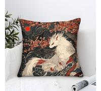 Fox Cushion Cases Modern Art Decorative,Red Moon Cherry Blossom Pattern Square Cotton Pillow Cases Soft Polyester Pillowcases for Sofa Patio Home Decor 45x45cm
