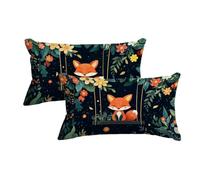 Fox Cushion Covers 40 x 80, Flower Pillow Cases 2 Pack - Rectangle Cushion Covers with Invisible Zipper, Decorative Pillow Cases 2 Pack, Pillowcases for Sofa Couch Bed Living Room, Home Decor -8243