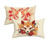 Fox Cushion Covers 50x75cm Rectangle Cushion Covers Safflower Pillow Cases 2 Pack Double Sided Velvet Decorative Pillows with Lnvisible Zipper for Sofa Farmhouse Autumn Decor Gifts for Women,Model70
