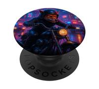 Fox Cyberpunk Rider Motorcycle Biker Synthwave PopSockets Adhesive PopGrip