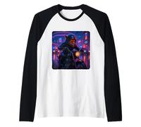 Fox Cyberpunk Rider Motorcycle Biker Synthwave Raglan Baseball Tee