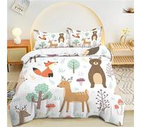 Fox Deer Bear Duvet Cover Double, Soft Reversible Quilt Cover with Children Boy Girl Pattern, Double Bedding Set Microfibre with Zipper Closure, Comforter Cover and 2 Pillowcases, 200x200 cm, Z26