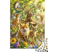 Fox Deer Flowers Jigsaw Puzzle, 1000 Pcs Indoor Adult Game | 52x38cm Art Admirers, Birthday Gift, Cardboard, Mood Calming, Tight Puzzle Fit