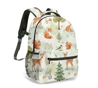 Fox Deer Forest Print Whimsical Backpack, Vintage Illustration Fairytale Camping Scene Nature Adventure School Bag Rucksack for Kids (07)