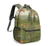 Fox Deer Forest Print Whimsical Backpack, Vintage Illustration Fairytale Camping Scene Nature Adventure School Bag Rucksack for Kids (01)
