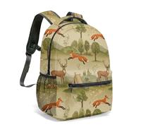 Fox Deer Forest Print Whimsical Backpack, Vintage Illustration Fairytale Camping Scene Nature Adventure School Bag Rucksack for Kids (02)