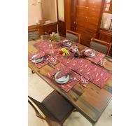 Fox & Deer Mulberrry Table Set - Runner, Placemats, Napkins & Coasters Deyongs Maroon One Size